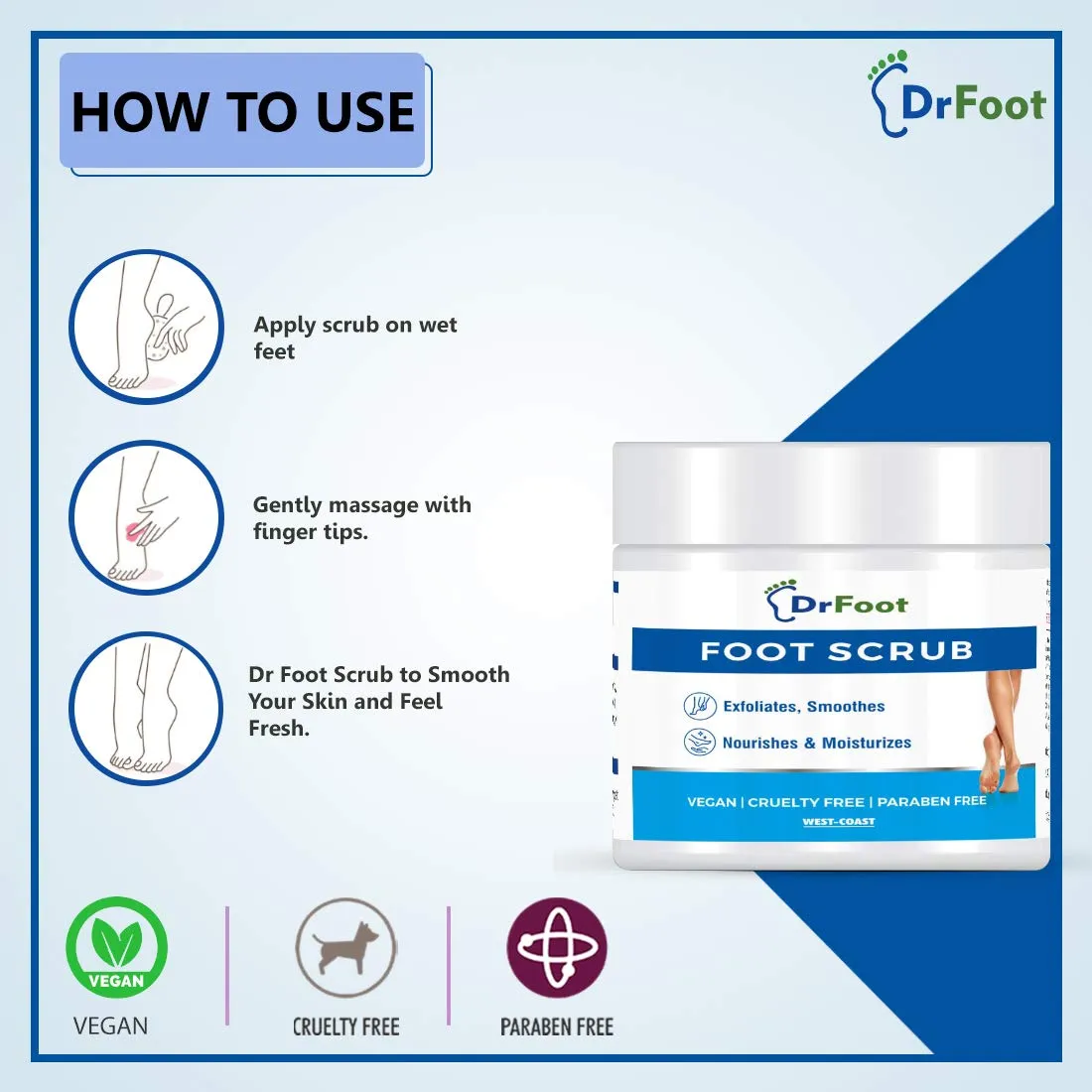 Dr Foot Foot Scrub with Tea Tree, Sweet Almond Oil | Exfoliator Dry Skin Remover, Softens for Thick Cracked Dry Heel Feet | Paraben Free | 100gm