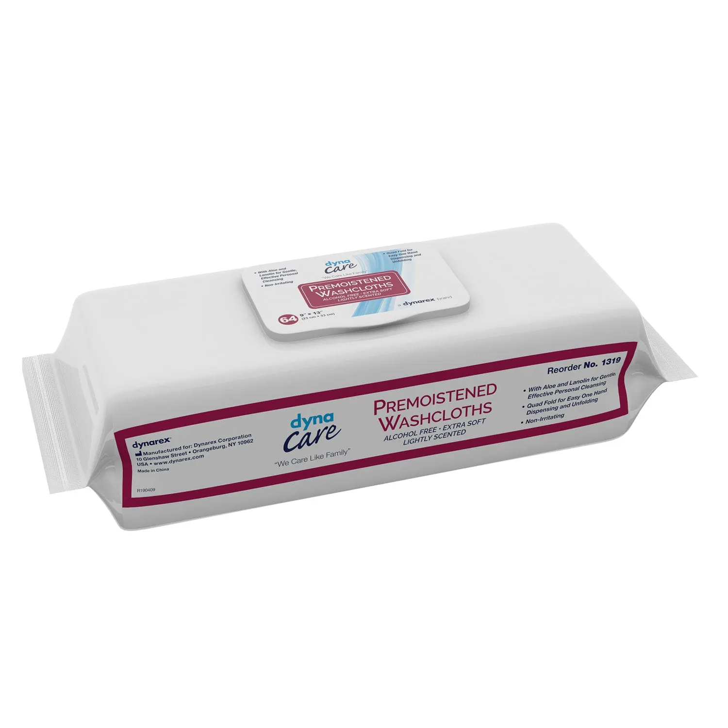 Dynarex - Premoistened Adult Washcloths, 9" x 13" - soft pack refills